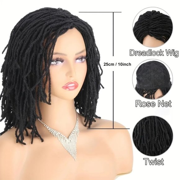 Black Short Dreadlock Wigs 10″ inches - Picture 1 of 5